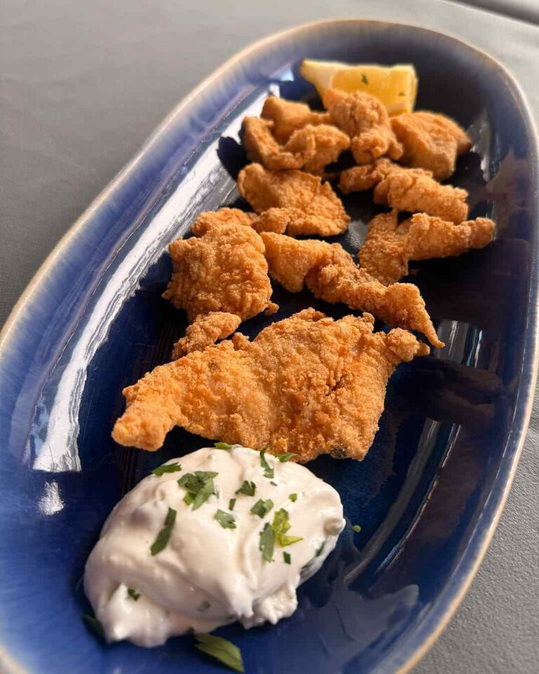 Vista de plato de fritura con mayonesa casera